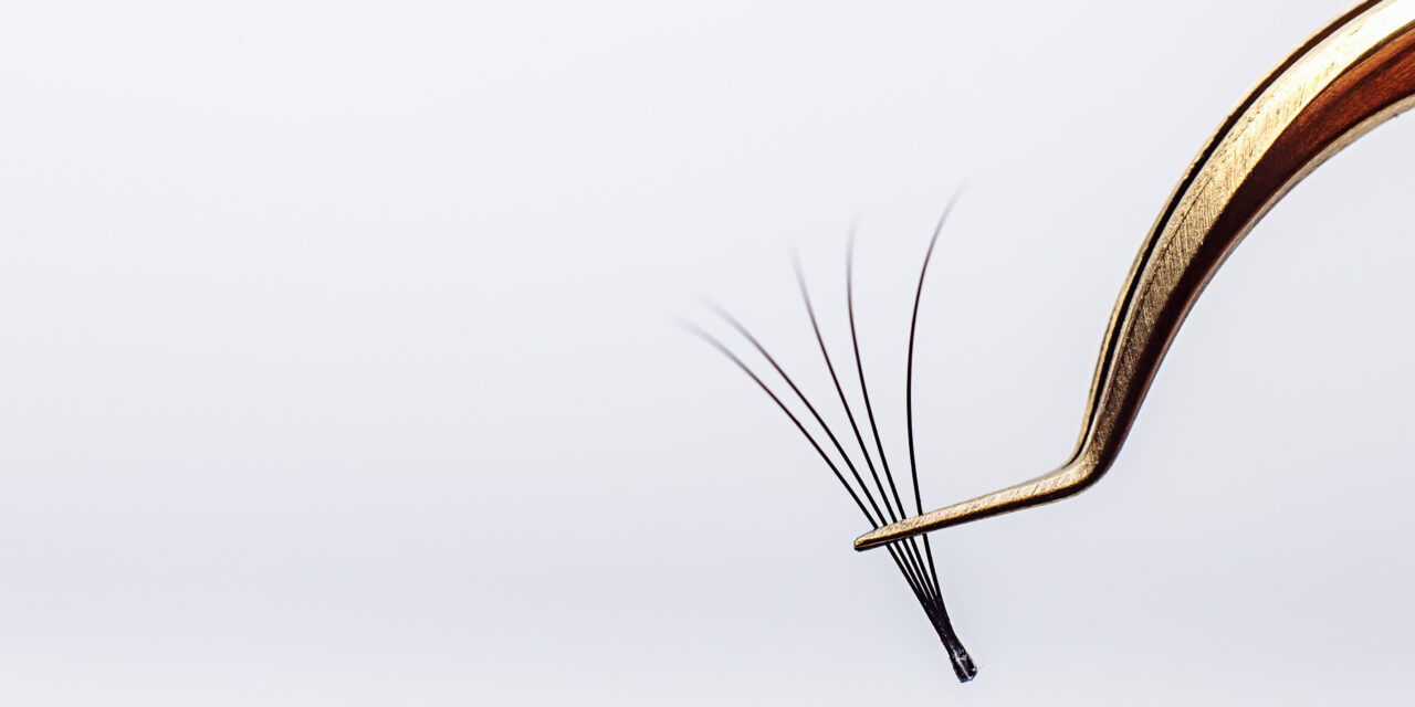 Eyelash Extension tools on white background. Accessories for eyelash extensions. Artificial lashes.